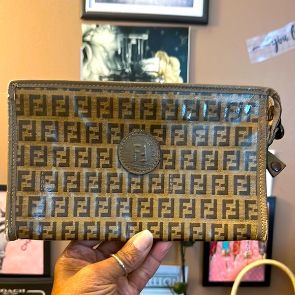 Vintage Fendi Zucchino Canvas Clutch Bag